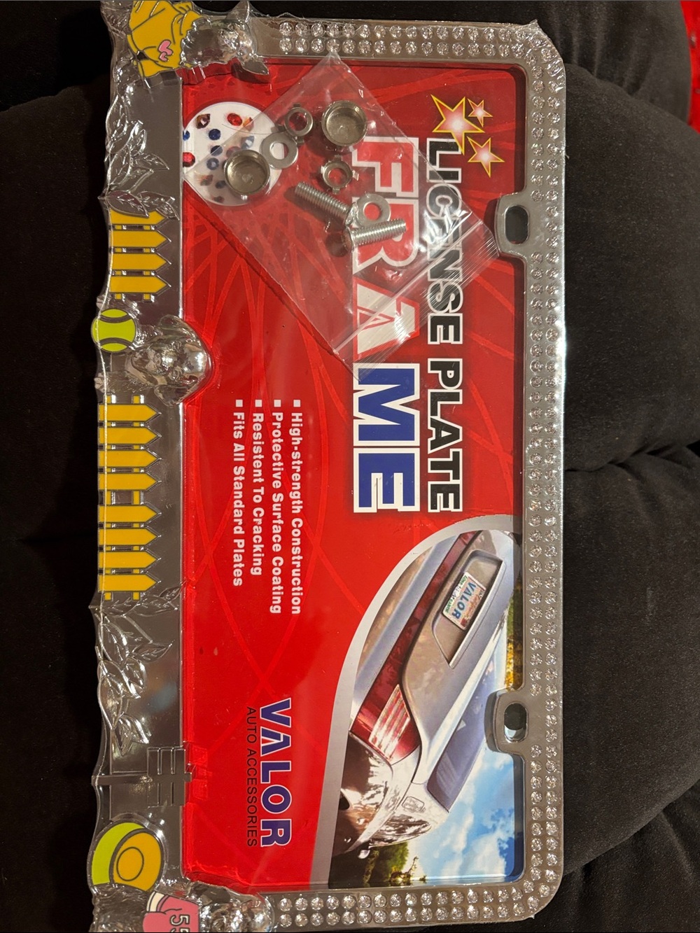 Silver Crystal License Plate Frame with Yellow Accents